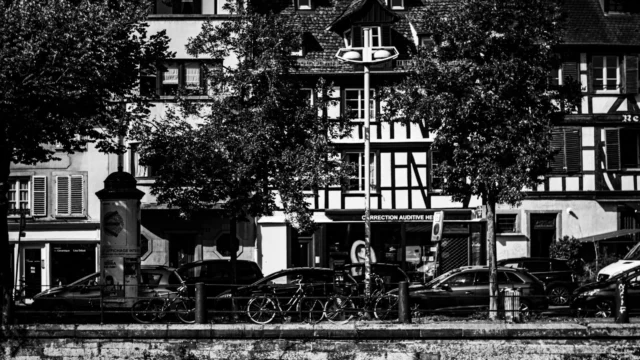 Half-timbered medieval houses lining a street