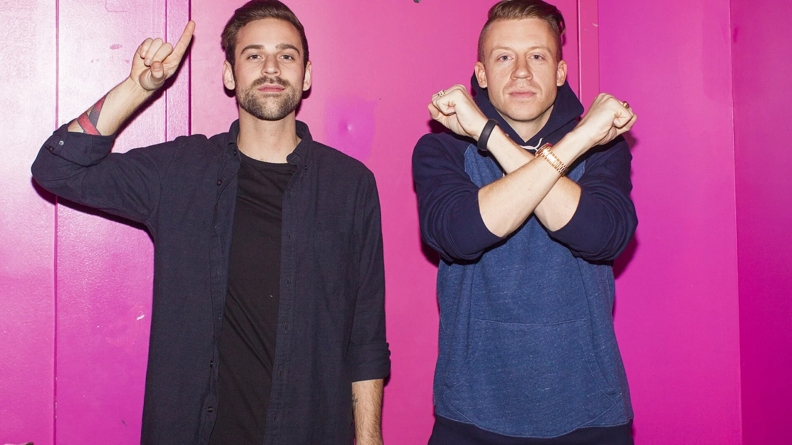 Macklemore and Ryan Lewis at the Xbox One launch at the Best Buy Theater in Times Square, New York City, in November 2013.