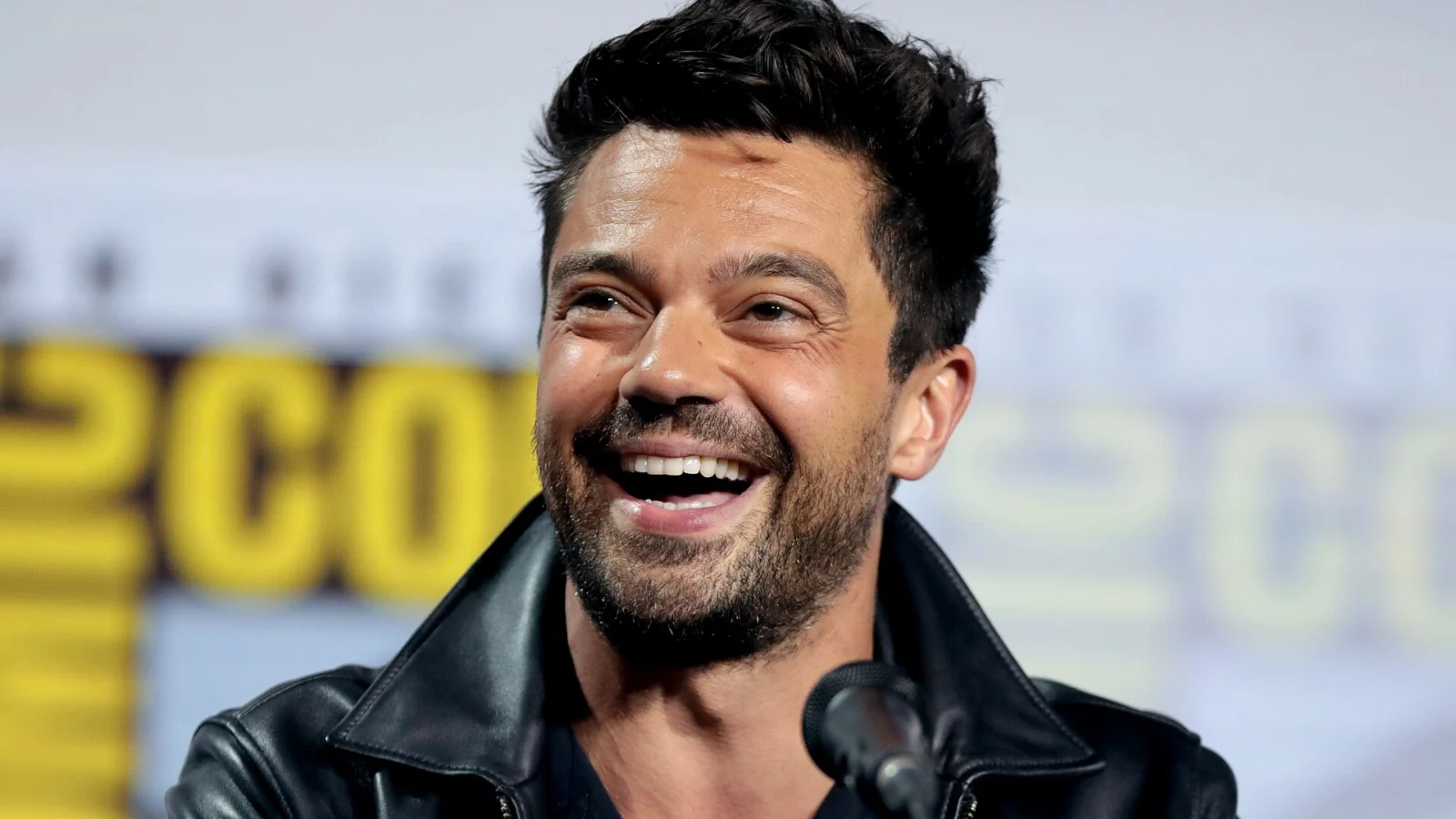 Dominic Cooper speaking at the 2019 San Diego Comic Con International, for "Preacher", at the San Diego Convention Center in San Diego, Cali