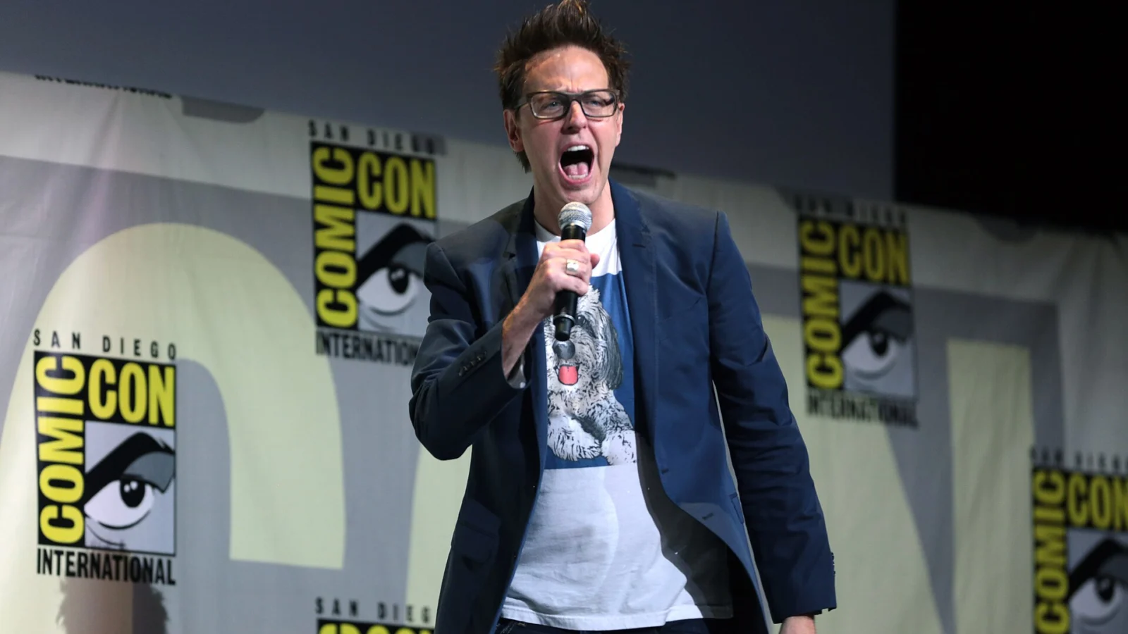 James Gunn speaking at the 2016 San Diego Comic Con International, for "Guardians of the Galaxy Vol. 2", at the San Diego Convention Center